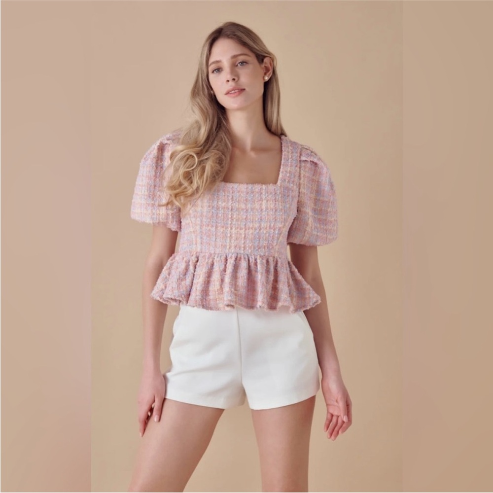 Endless Rose Multi Tweed Baby Doll Top